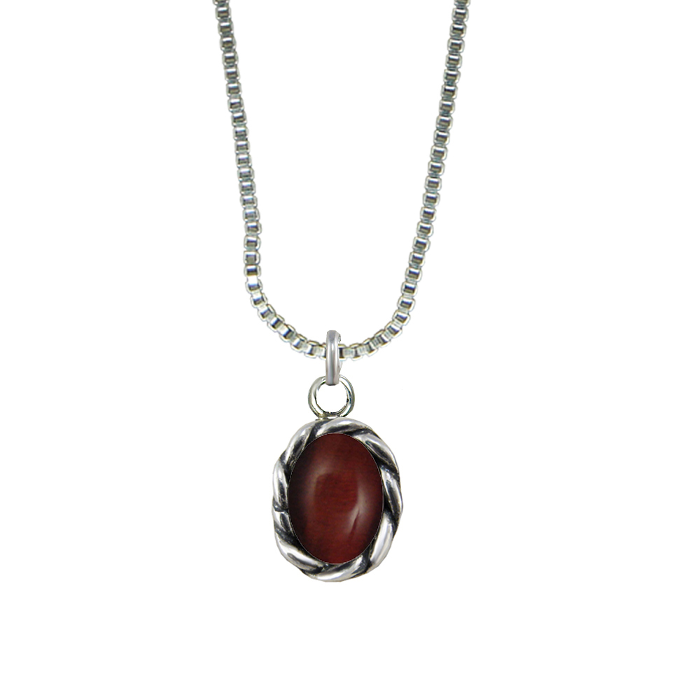 Sterling Silver Little Red Tiger Eye Pendant Necklace